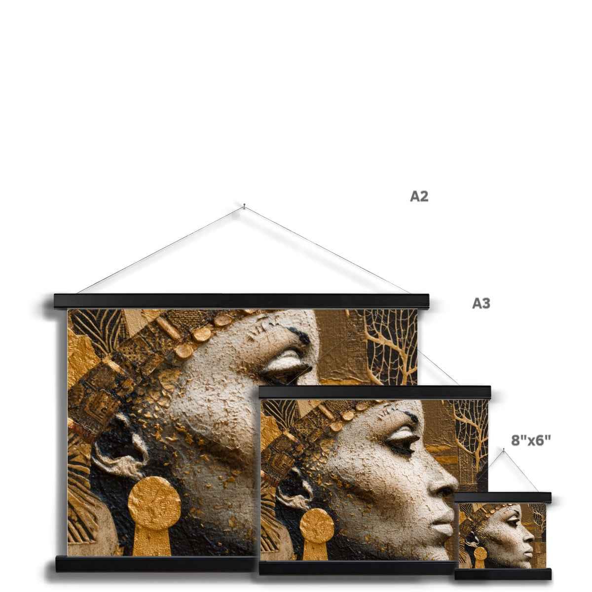 Afrocentric Golden Empress Fine Art Print Ready To Hang With Wooden Hanger