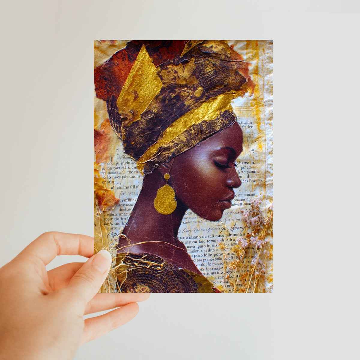 Elegant African Woman Portrait With Gold Headwrap Classic Postcard