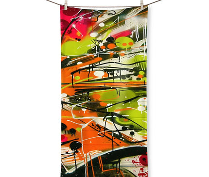 Neon Splatter Symphony: Urban Graffiti Art Towel - D'Sare