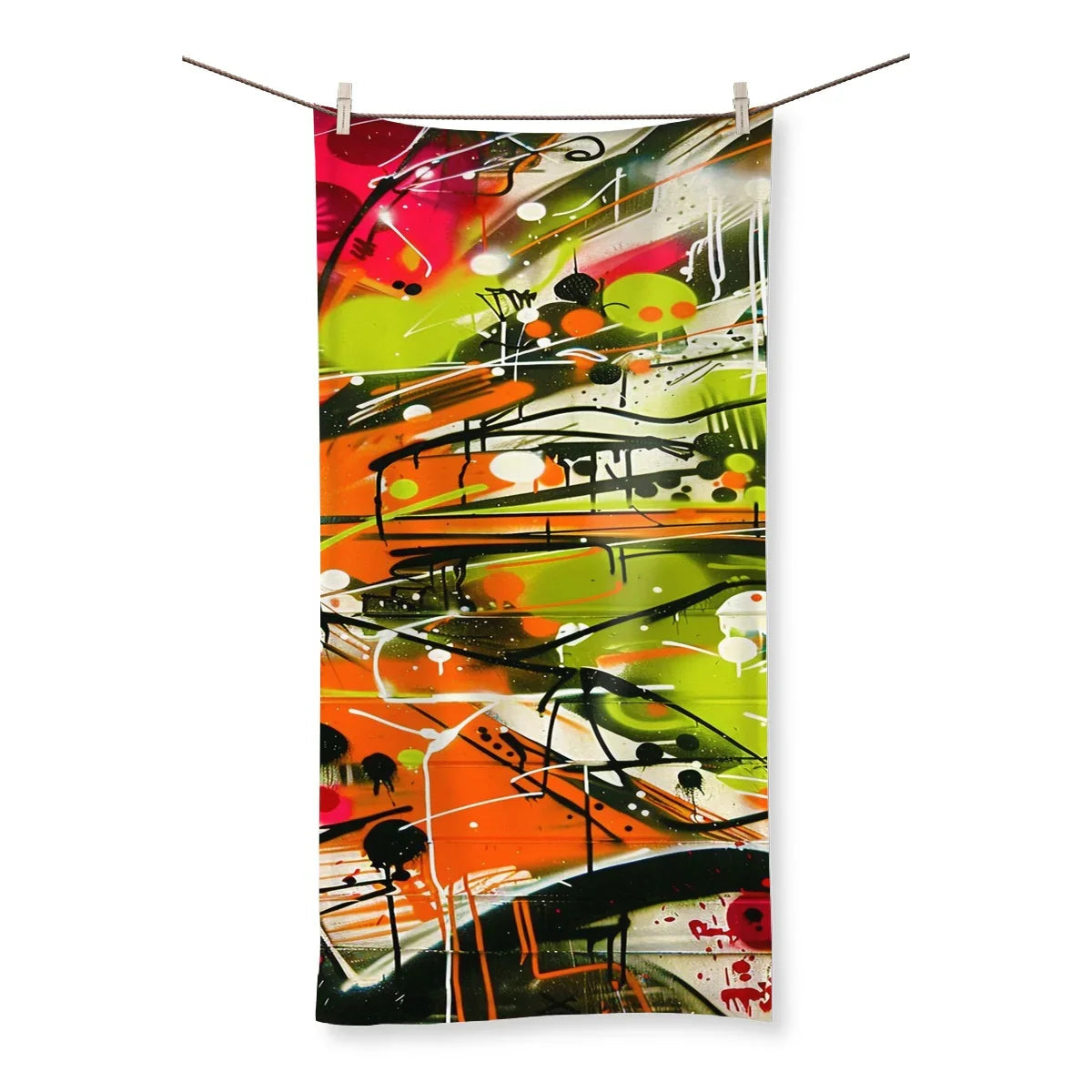 Neon Splatter Symphony: Urban Graffiti Art Towel by Prodigi
