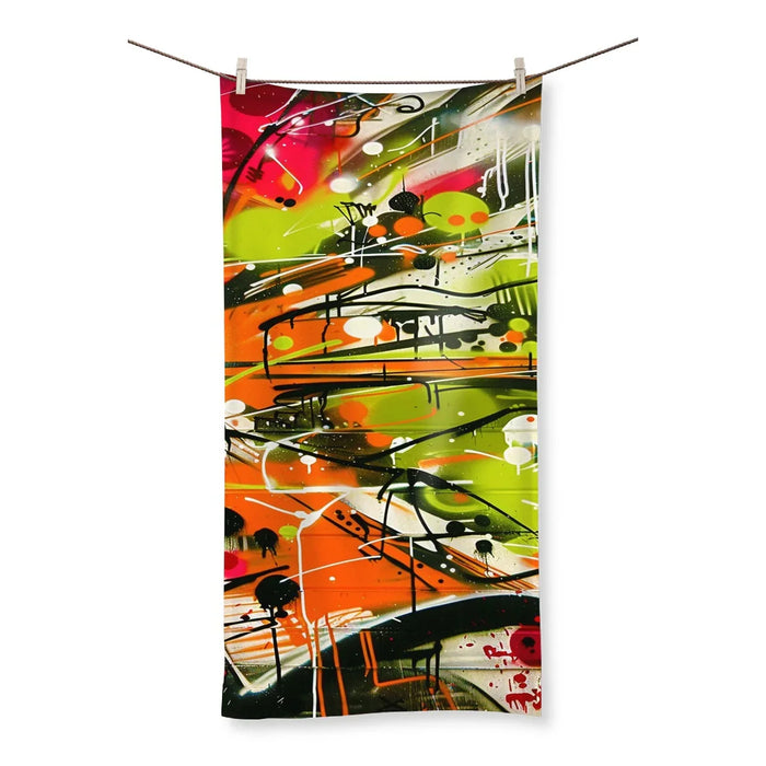 Neon Splatter Symphony: Urban Graffiti Art Towel