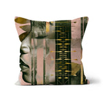 Echoes of Life: Afrocentric Meditation Peach and Gold Abstract Art Eclectic  Cushion