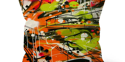 Neon Splatter Symphony: Urban Graffiti Art Cushion by Prodigi