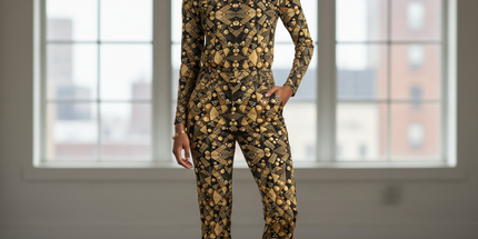 Gold and Black Repeat Pattern Fabric by Contrado