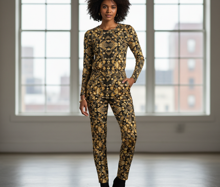 Gold and Black Repeat Pattern Fabric