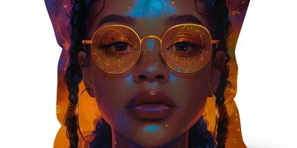 Solar Flare Radiant Soul Beautiful Black Girl Cushion by Prodigi