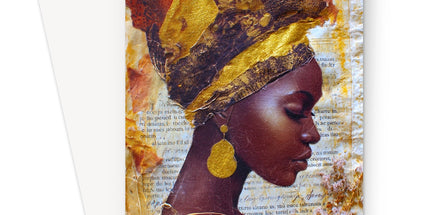 Elegant African Woman Portrait with Gold Headwrap Greeting Card by Prodigi