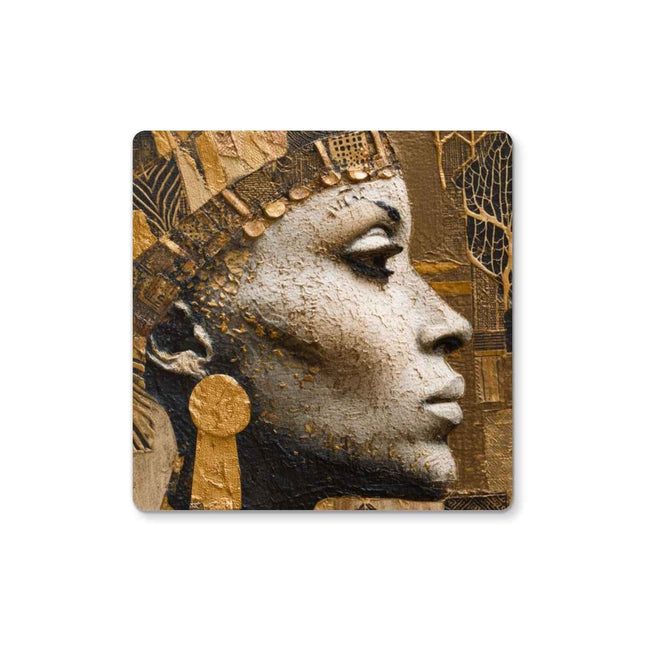 Afrocentric Golden Empress Coaster With Glossy Finish And Cork Backing