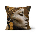 Afrocentric Golden Empress Cushion With Faux Suede Linen Or Cotton Canvas Cover