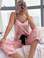 Women's color contrast sexy V-neck pajama sets