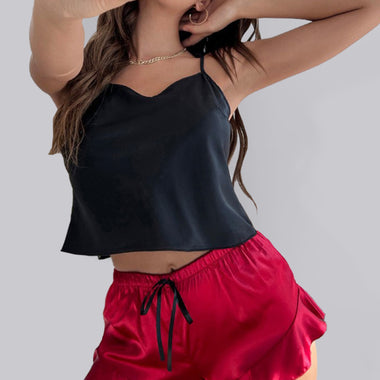 Women's Contrasting Color Camisole + Shorts Pajamas Two-Piece Set