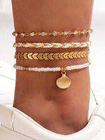 Rice Beads Beaded Rope Shell Four-layer Anklet
