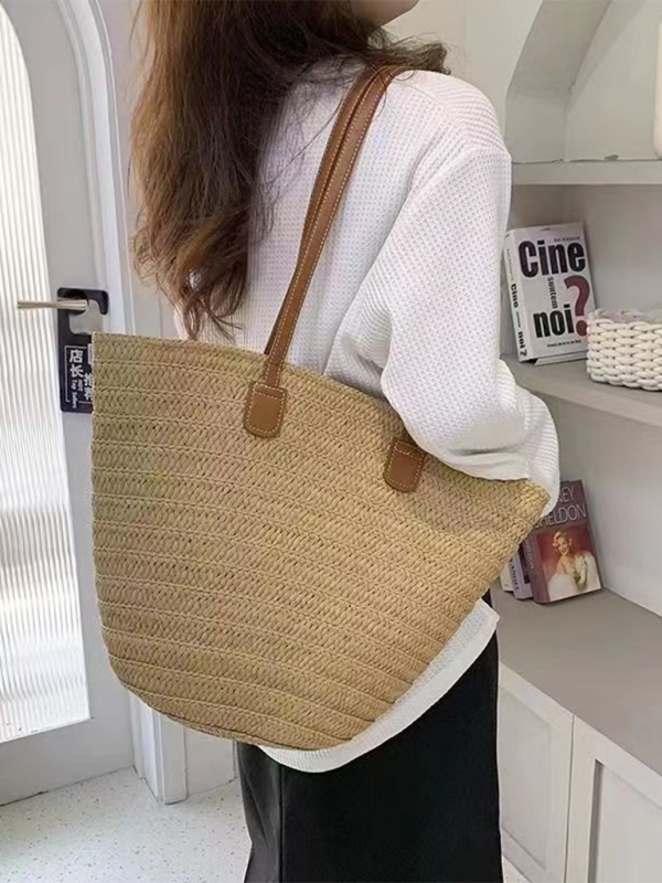 Single shoulder messenger woven bag women's new large capacity holiday beach bag commuter tote bag