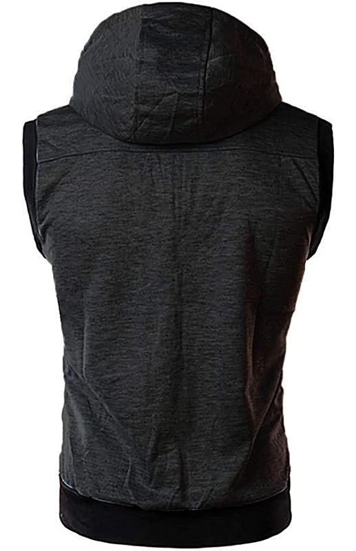 Men's Hooded Sleeveless Vest Solid Color Casual Slim Vest