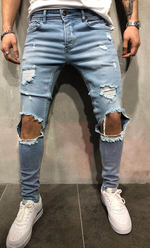 Men's Fashion Mid Waist Ripped Slim Jeans - D'Sare