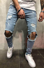 Men's Fashion Mid Waist Ripped Slim Jeans - D'Sare