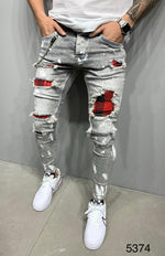 Men's Fashion Mid Waist Ripped Slim Jeans - D'Sare