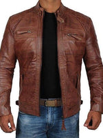 Men's Leather Jacket Stand Collar Punk Motorcycle Leather Slim Fit Jacket - D'Sare