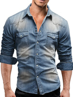 Casual Men's Double Pocket Men's Casual Long Sleeve Denim Shirt Jacket - D'Sare