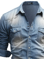 Casual Men's Double Pocket Men's Casual Long Sleeve Denim Shirt Jacket - D'Sare