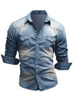 Casual Men's Double Pocket Men's Casual Long Sleeve Denim Shirt Jacket - D'Sare