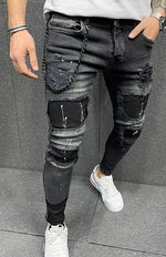 Men's Fashion Mid Waist Ripped Slim Jeans - D'Sare