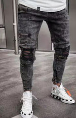 Men's Fashion Mid Waist Ripped Slim Jeans - D'Sare