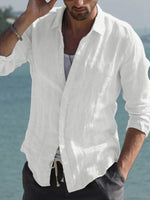 Men's Casual long Sleeved Cotton Linen Solid Shirt