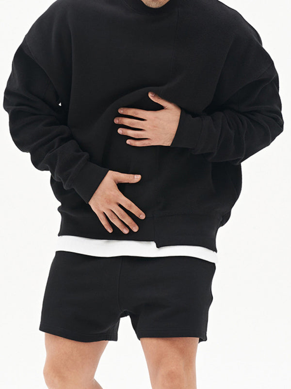 Men's Knitted Stitching Solid Color Casual Crew Neck Sweatshirt