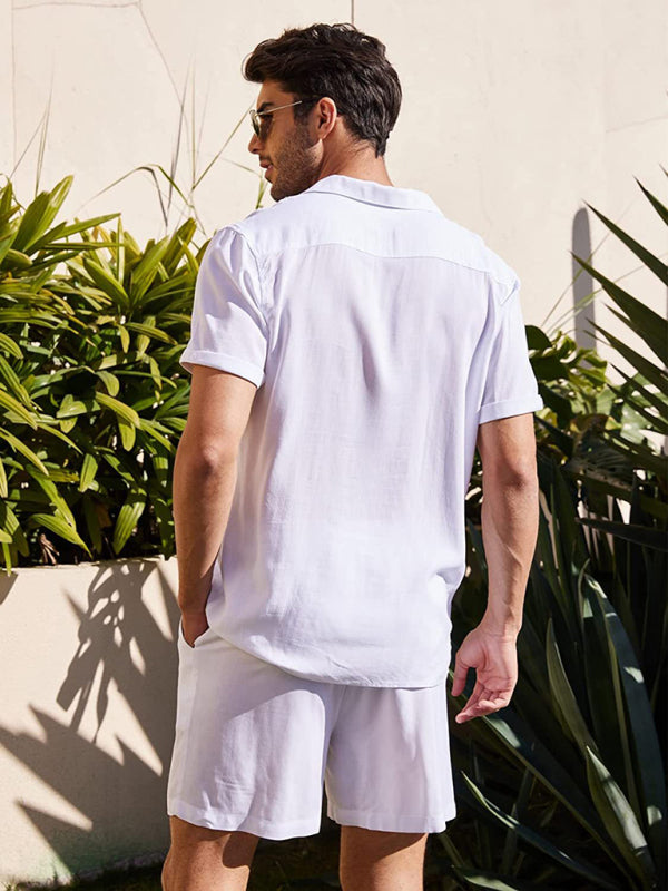 Loose Casual Cotton Linen Cardigan Shirt Shorts Set
