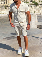 Casual suit men's wide short-sleeved men's pants top shirt two-piece set - D'Sare