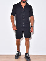 Casual suit men's wide short-sleeved men's pants top shirt two-piece set - D'Sare