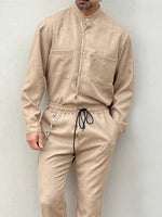 Casual Cotton Linen Suit Loose Trousers Top Shirt Two-piece Set - D'Sare