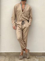 Casual Cotton Linen Suit Loose Trousers Top Shirt Two-piece Set - D'Sare