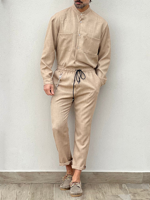 Casual Cotton Linen Suit Loose Trousers Top Shirt Two-piece Set