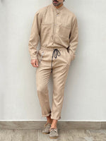 Casual Cotton Linen Suit Loose Trousers Top Shirt Two-piece Set - D'Sare