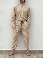 Casual Cotton Linen Suit Loose Trousers Top Shirt Two-piece Set - D'Sare