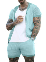 Short-sleeved shorts Knit lapel cardigan Short-sleeved men's suit - D'Sare