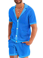 Short-sleeved shorts Knit lapel cardigan Short-sleeved men's suit - D'Sare