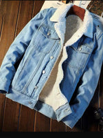 Men's warm sherpa button lapel denim jacket - D'Sare