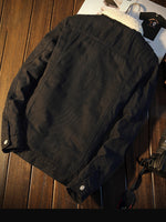 Men's warm sherpa button lapel denim jacket - D'Sare