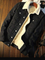 Men's warm sherpa button lapel denim jacket - D'Sare