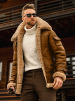 Men's fur one-piece thickened mid-length jacket - D'Sare