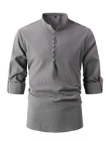 Retro Stand Collar Slim Fit Casual Long Sleeve Shirt