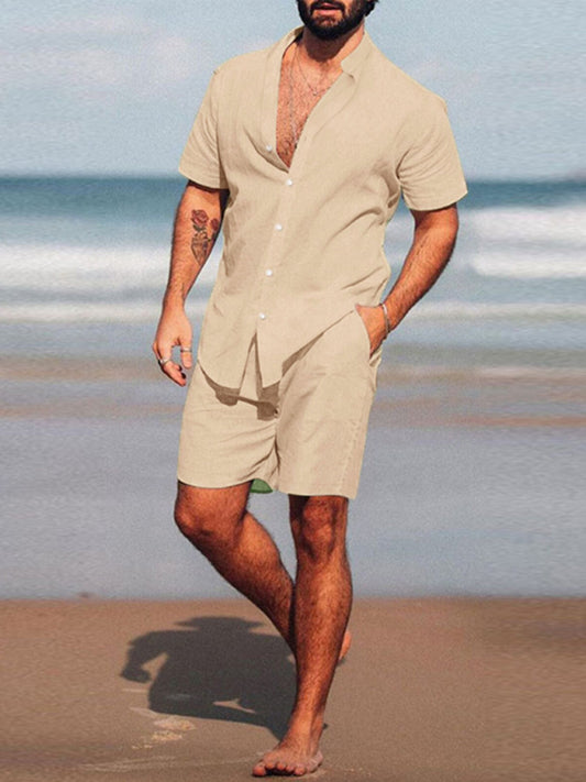 Men's casual home wear loose long-sleeved shorts two-piece set