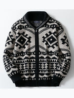 Men's Autumn and Winter Men's Jacquard Knitted Jacket Lapel Long Sleeve Jacket Sweater