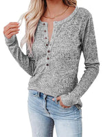 Women's Long Sleeve Henley Shirts V Neck Down Tops - D'Sare