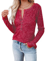 Women's Long Sleeve Henley Shirts V Neck Down Tops - D'Sare