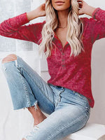 Women's Long Sleeve Henley Shirts V Neck Down Tops - D'Sare