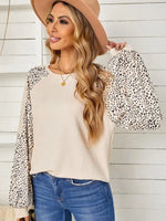 Women's European and American Leopard Print Round Neck Pullover with Long Sleeves - D'Sare